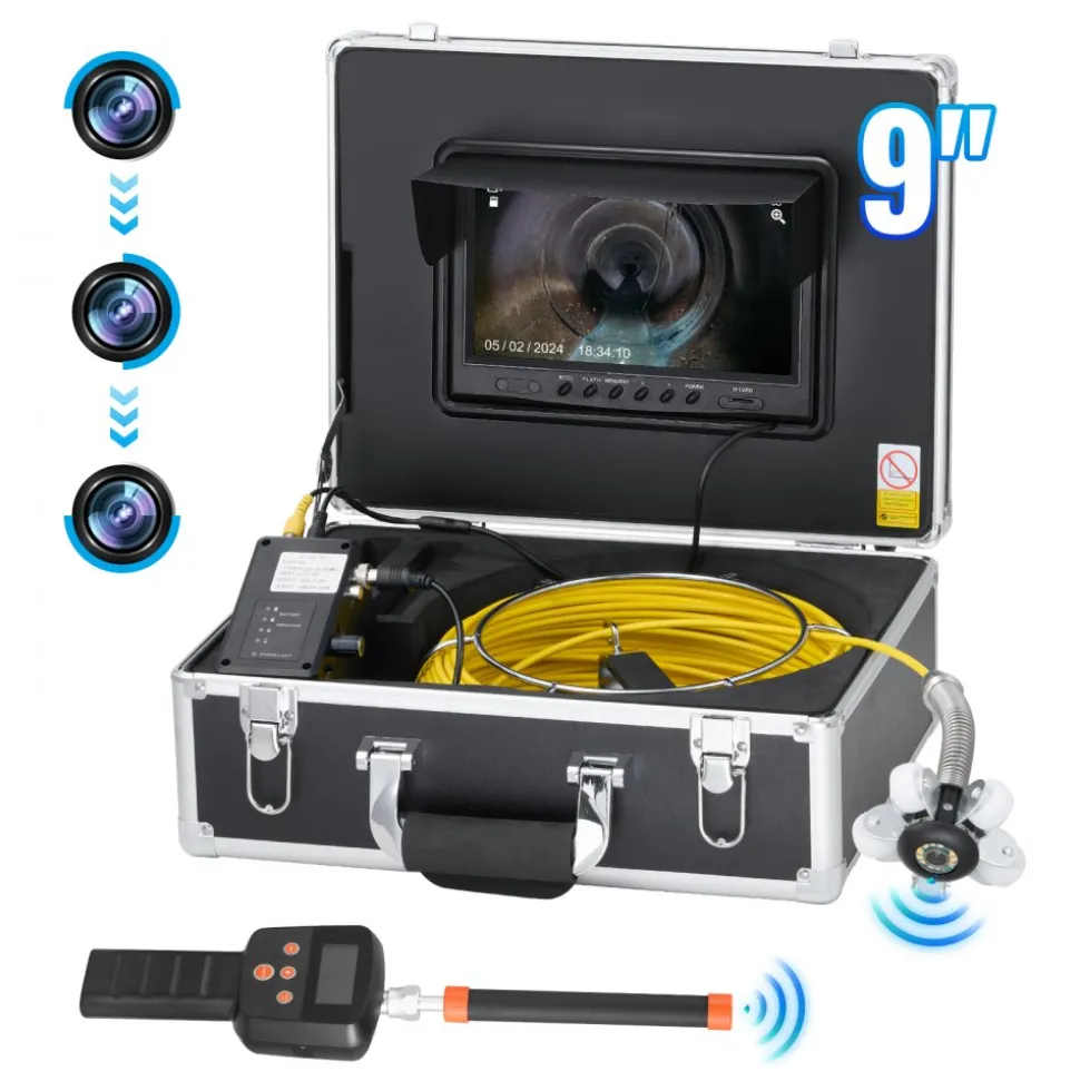 VEVOR Sewer Camera with 512Hz Locator, 165 ft/50 m, 9" Drain Inspection Camera with Self-Leveling, 36X Zoom, Plumbing Camera with Lights-12 LED, 32GB Card, IP68 Waterproof Snake Camera for Duct Pipe