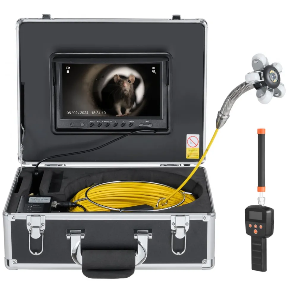 VEVOR Sewer Camera with 512Hz Locator, 165 ft/50 m, 9" Drain Inspection Camera with Self-Leveling, 36X Zoom, Plumbing Camera with Lights-12 LED, 32GB Card, IP68 Waterproof Snake Camera for Duct Pipe