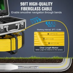 VEVOR Sewer Camera with 512Hz Locator, 98 ft/30 m, Self-Leveling Drain Inspection Camera with 9