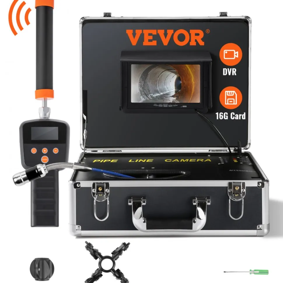 VEVOR Sewer Camera with 512Hz Locator,100 ft/30 m, 7" Pipeline Inspection Camera with DVR Function, IP68 Camera with 12 Adjustable LEDs, A 16 GB SD Card for Sewer Line, Home, Duct Drain Pipe Plumbing