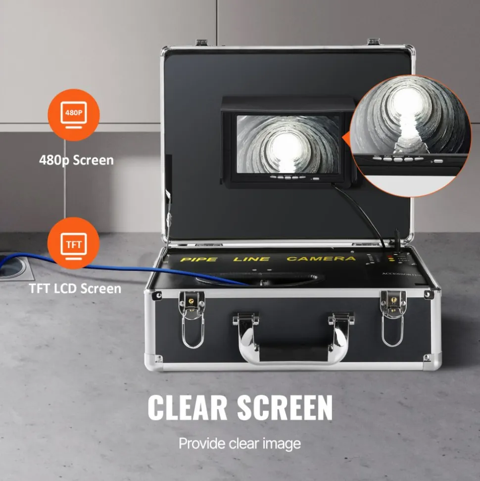 VEVOR Sewer Camera with 512Hz Locator,100 ft/30 m, 7" Pipeline Inspection Camera with DVR Function, IP68 Camera with 12 Adjustable LEDs, A 16 GB SD Card for Sewer Line, Home, Duct Drain Pipe Plumbing