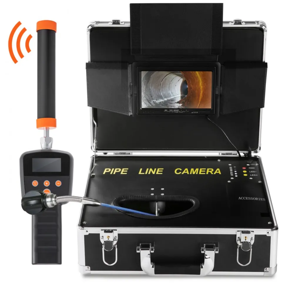 VEVOR Sewer Camera with 512Hz Locator,100 ft/30 m, 7" Pipeline Inspection Camera with DVR Function, IP68 Camera with 12 Adjustable LEDs, A 16 GB SD Card for Sewer Line, Home, Duct Drain Pipe Plumbing