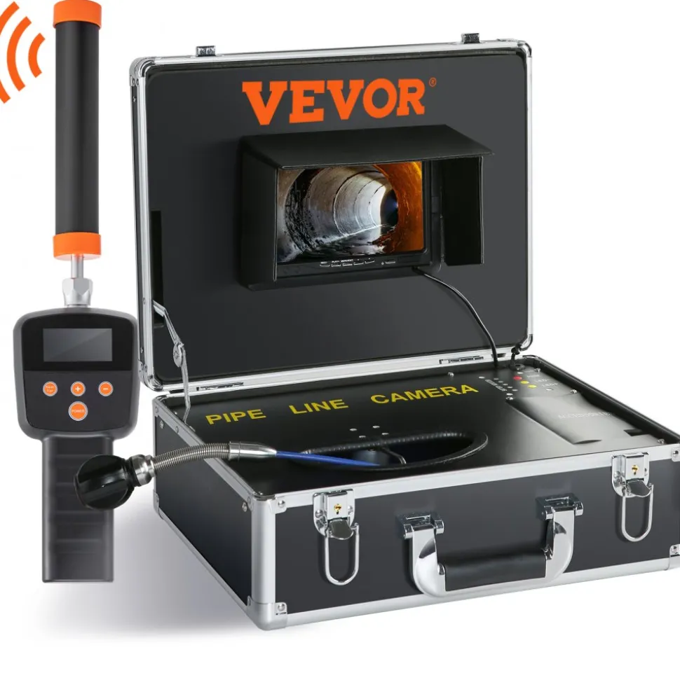 VEVOR Sewer Camera with 512Hz Locator,100 ft/30 m, 7" Pipeline Inspection Camera with DVR Function, IP68 Camera with 12 Adjustable LEDs, A 16 GB SD Card for Sewer Line, Home, Duct Drain Pipe Plumbing