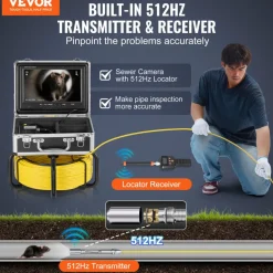 VEVOR Sewer Camera with 512Hz Locator,165 ft/50 m, Self-Leveling Drain Inspection Camera with 9