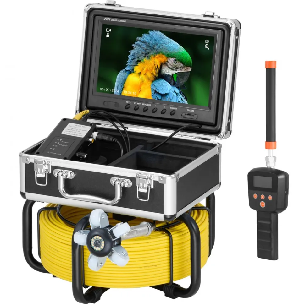 VEVOR Sewer Camera with 512Hz Locator,165 ft/50 m, Self-Leveling Drain Inspection Camera with 9" 1080P HD Screen, 36X Zoom, Snake Plumbing Camera with Lights-12 LED, 32GB SD Card for Duct Pipe