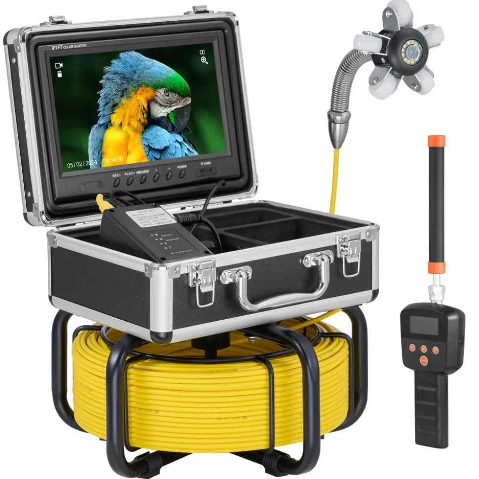 VEVOR Sewer Camera with 512Hz Locator,165 ft/50 m, Self-Leveling Drain Inspection Camera with 9" 1080P HD Screen, 36X Zoom, Snake Plumbing Camera with Lights-12 LED, 32GB SD Card for Duct Pipe