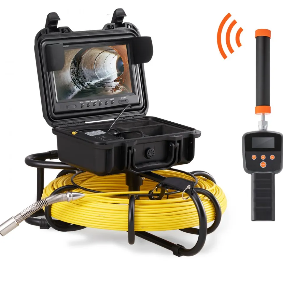 VEVOR Sewer Camera with 512Hz Locator,300 ft/91.5 m, 9" Pipeline Inspection Camera with DVR Function, IP68 Camera with 12 Adjustable LEDs, A 16 GB SD Card for Sewer Line, Home, Duct Drain Pipe Plumbin