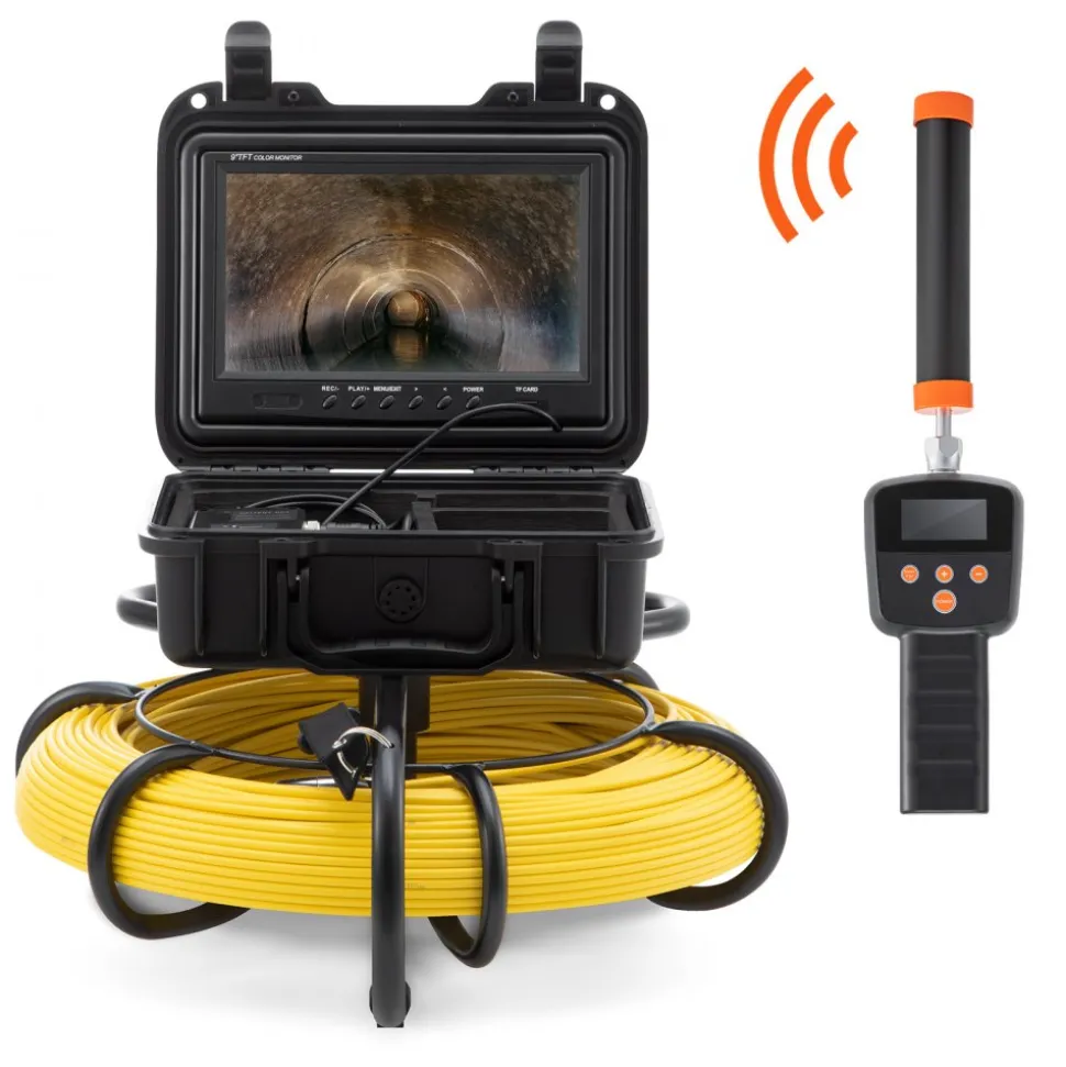 VEVOR Sewer Camera with 512Hz Locator,300 ft/91.5 m, 9" Pipeline Inspection Camera with DVR Function, IP68 Camera with 12 Adjustable LEDs, A 16 GB SD Card for Sewer Line, Home, Duct Drain Pipe Plumbin