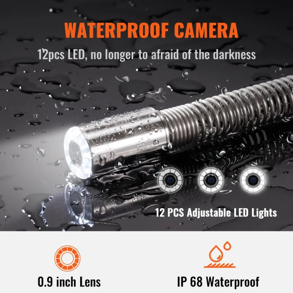 VEVOR Sewer Camera with 512Hz Locator, 164 ft/50 m, 9" Pipeline Inspection Camera with DVR Function, IP68 Camera with 12 Adjustable LEDs, A 16 GB SD Card for Sewer Line, Home, Duct Drain Pipe Plumbing
