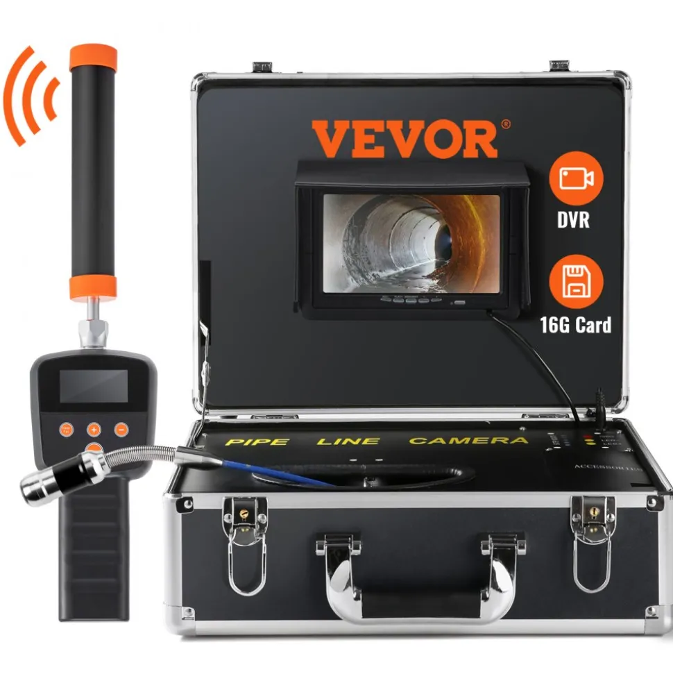 VEVOR Sewer Camera with 512Hz Locator, 131 ft/40 m, 7" Pipeline Inspection Camera with DVR Function, IP68 Camera with 12 Adjustable LEDs, A 16 GB SD Card for Sewer Line, Home, Duct Drain Pipe Plumbing
