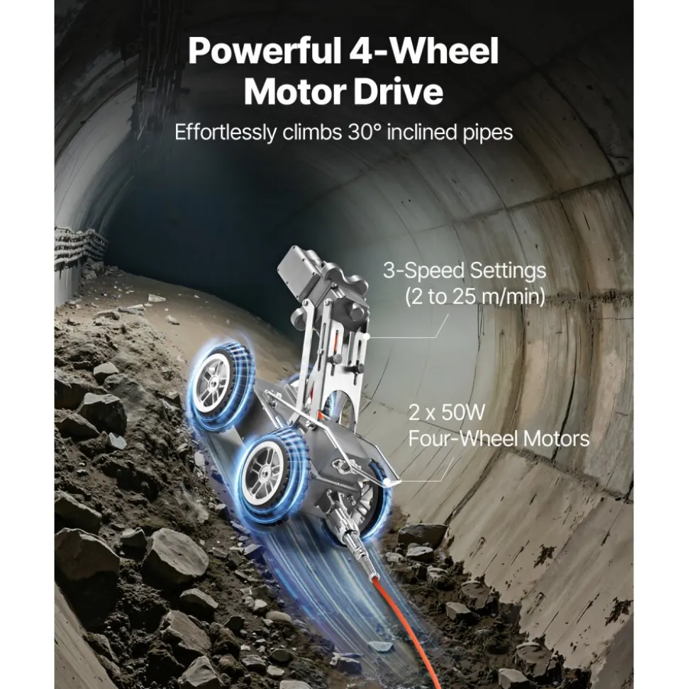 VEVOR Sewer Pipe Inspection Robot, 394FT Pipeline Detection Crawling Robot with 2MP Front/Rear Cameras & Touchscreen Tablet, IP68 Plumbing Camera with Lights & Distance Counter for Industrial Pipes