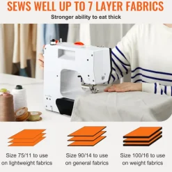 VEVOR Sewing Machine, Portable Sewing Machine for Beginners with 38 Built-in Stitches & Reverse Sewing, Dual Speed Sewing Machine with Extension Table Foot Pedal, Accessory Kit Family Home Travel
