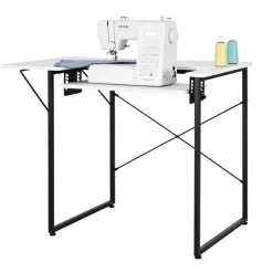 VEVOR Sewing Table, Multipurpose Sewing Machine Table with Foldable Side Shelf, Adjustable Shelf, Steel Legs, Computer Desk for Home, Fashion Studio, Art Studio, Educational Institution, White