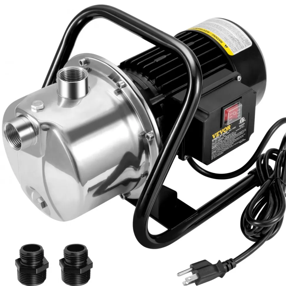 VEVOR Shallow Well Pump, 1.1 HP 115V, 978 GPH 131 ft Height, 40psi Max Pressure, Portable Stainless Steel Sprinkler Booster Jet Pumps for Garden Lawn Irrigation system, Lake Fountain, Water Transfer