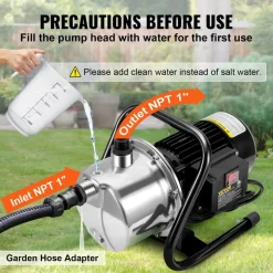 VEVOR Shallow Well Pump, 1.1 HP 115V, 978 GPH 131 ft Height, 40psi Max Pressure, Portable Stainless Steel Sprinkler Booster Jet Pumps for Garden Lawn Irrigation system, Lake Fountain, Water Transfer
