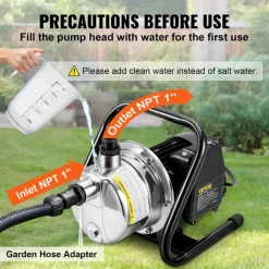VEVOR Shallow Well Pump, 1.5 HP 115V, 1200 GPH 164 ft Height, 87 psi Max Pressure, Portable Stainless Steel Sprinkler Booster Jet Pumps for Garden Lawn Irrigation system, Lake Fountain, Water Transfer