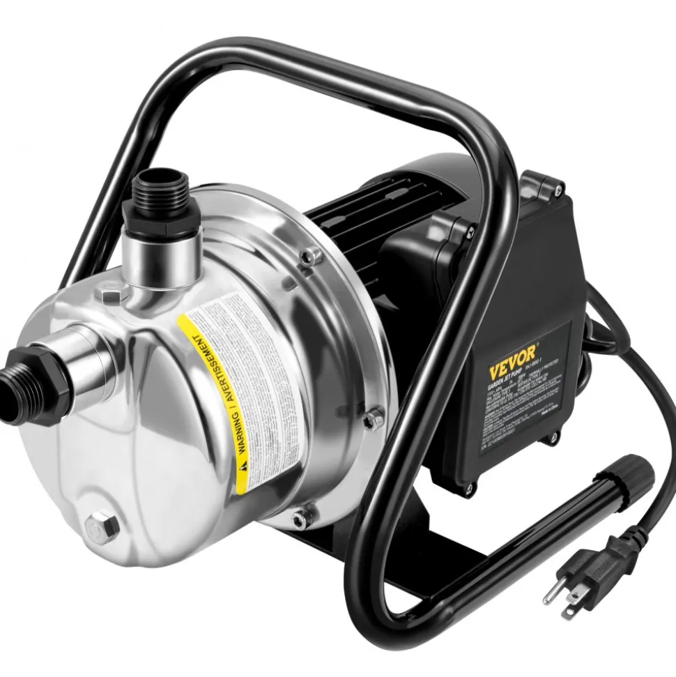VEVOR Shallow Well Pump, 1.5 HP 115V, 1200 GPH 164 ft Height, 87 psi Max Pressure, Portable Stainless Steel Sprinkler Booster Jet Pumps for Garden Lawn Irrigation system, Lake Fountain, Water Transfer