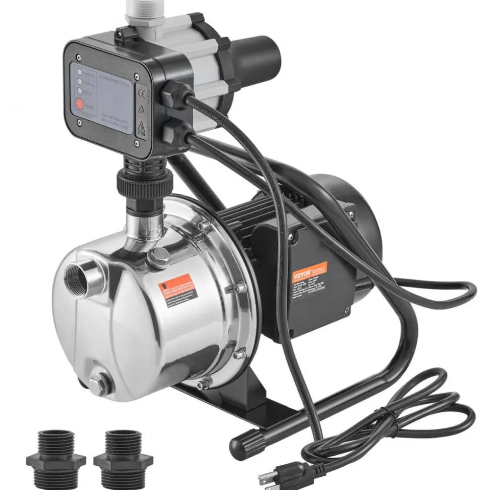 VEVOR Shallow Well Pump, 1HP 115V, 1200 GPH 145 ft Head, Portable Stainless Steel Sprinkler Booster Jet Pumps with Automatic Controller for Garden Lawn Irrigation system, Water Transfer