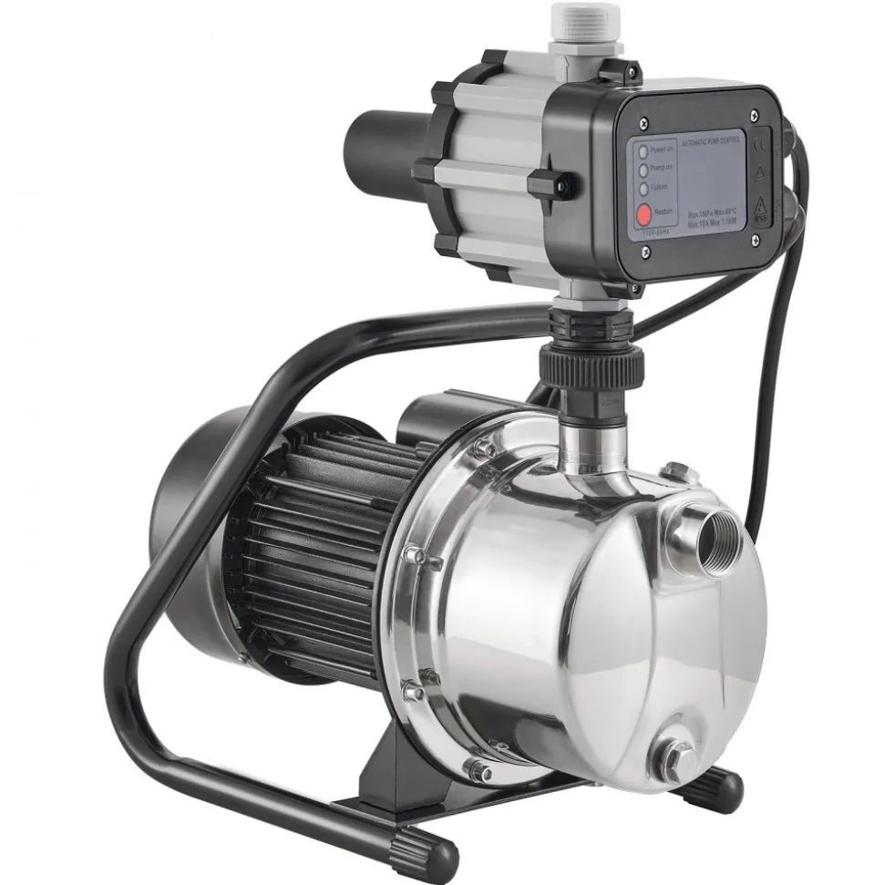 VEVOR Shallow Well Pump, 1HP 115V, 1200 GPH 145 ft Head, Portable Stainless Steel Sprinkler Booster Jet Pumps with Automatic Controller for Garden Lawn Irrigation system, Water Transfer