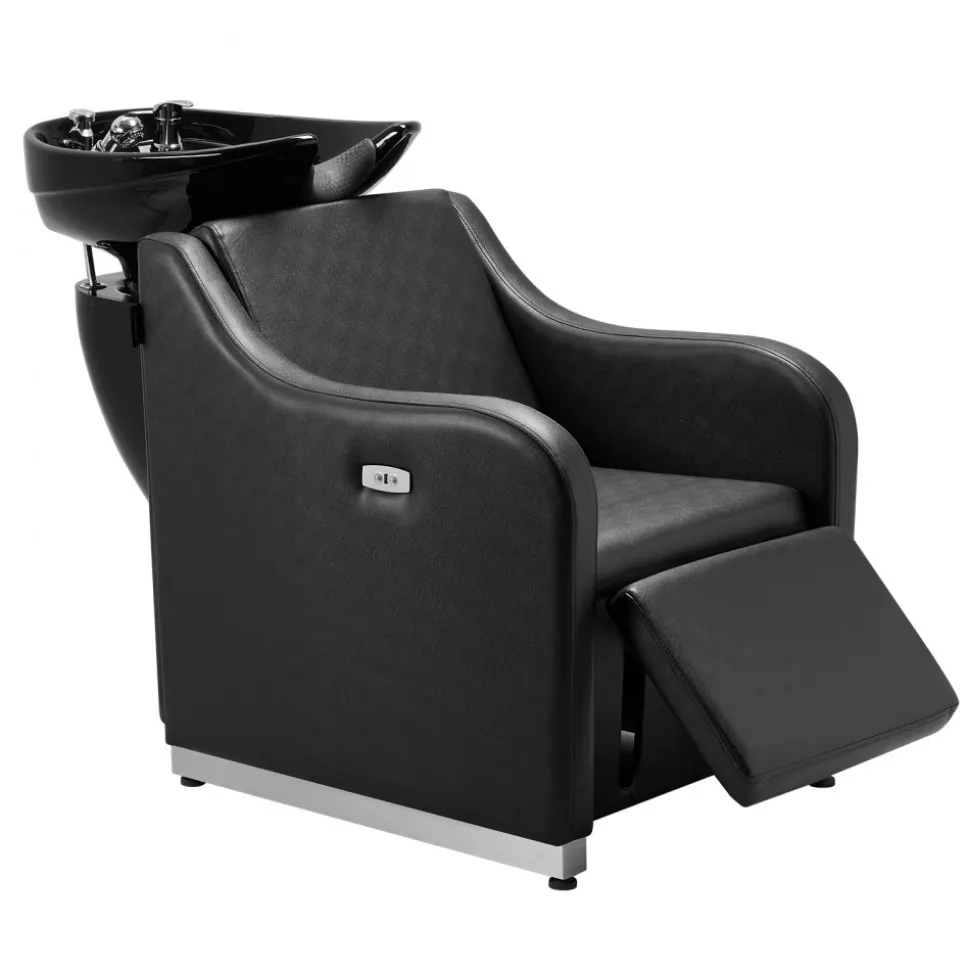 VEVOR Shampoo Backwash Chair, 661.4LBS Loading Barbershop Hair Washing Station with Electric Adjustable Footrest & Ceramic Bowl, Backwash Salon Shampoo Chair, Beauty Spa Hairdressing Massage Equipment