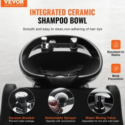 VEVOR Shampoo Backwash Chair, 661.4LBS Loading Barbershop Hair Washing Station with Electric Adjustable Footrest & Ceramic Bowl, Backwash Salon Shampoo Chair, Beauty Spa Hairdressing Massage Equipment
