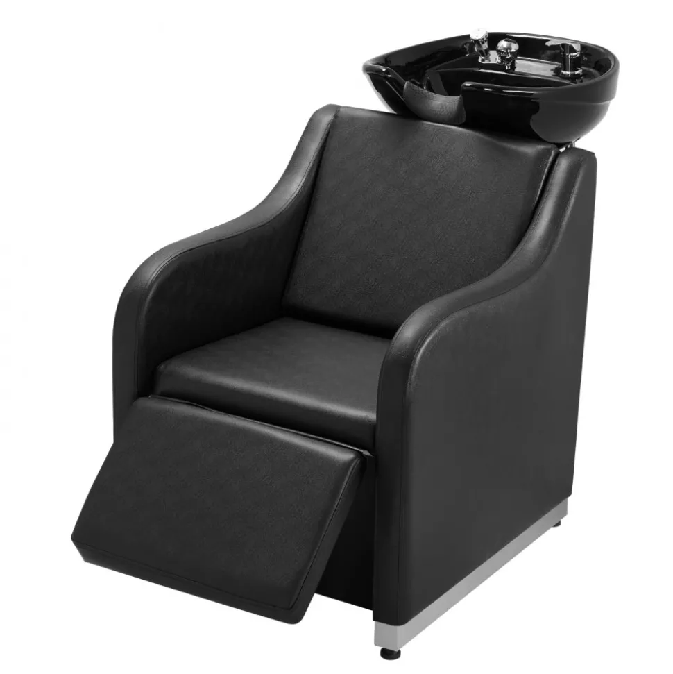 VEVOR Shampoo Backwash Chair, 661.4LBS Loading Barbershop Hair Washing Station with Electric Adjustable Footrest & Ceramic Bowl, Backwash Salon Shampoo Chair, Beauty Spa Hairdressing Massage Equipment