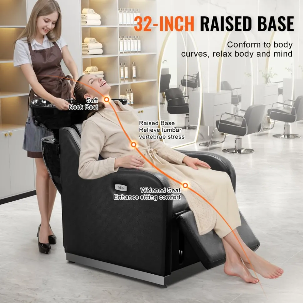 VEVOR Shampoo Backwash Chair, 661.4LBS Loading Barbershop Hair Washing Station with Electric Adjustable Footrest & Ceramic Bowl, Backwash Salon Shampoo Chair, Beauty Spa Hairdressing Massage Equipment