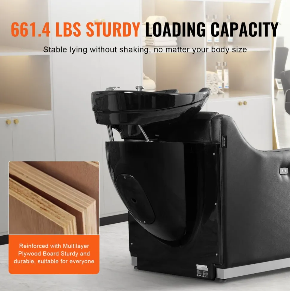 VEVOR Shampoo Backwash Chair, 661.4LBS Loading Barbershop Hair Washing Station with Electric Adjustable Footrest & Ceramic Bowl, Backwash Salon Shampoo Chair, Beauty Spa Hairdressing Massage Equipment