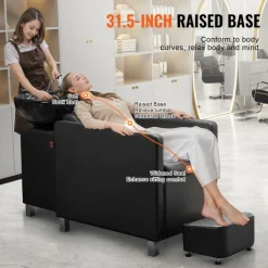 VEVOR Shampoo Backwash Chair, 661.4LBS Loading Salon & Spa Hair Washing Station, Backwash Barber Shampoo Bowl and Chair, Beauty Spa Massage Hairdressing Equipment with Wide Footrest and Ceramic Bowl