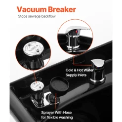 VEVOR Shampoo Bowl, ABS Plastic Shampoo Sink for Salons and Home, Easy to Clean and Install Salon Shampoo Bowls for Hair Stylists, Shampoo Sink for Spa Center, Barbershop and Beauty Salon Use, Black