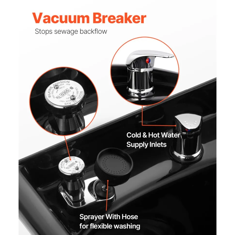 VEVOR Shampoo Bowl, ABS Plastic Shampoo Sink for Salons and Home, Easy to Clean and Install Salon Shampoo Bowls for Hair Stylists, Shampoo Sink for Spa Center, Barbershop and Beauty Salon Use, Black