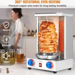 VEVOR Shawarma Grill Machine, 13 lbs Capacity, Chicken Shawarma Cooker Machine with 2 Burners, Gas Vertical Broiler Gyro Rotisserie Oven Doner Kebab Machine, for Home Restaurant Kitchen Parties