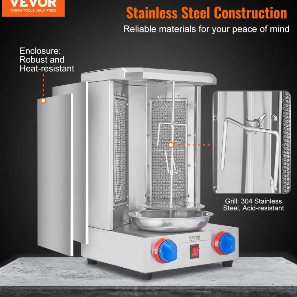 VEVOR Shawarma Grill Machine, 13 lbs Capacity, Chicken Shawarma Cooker Machine with 2 Burners, Gas Vertical Broiler Gyro Rotisserie Oven Doner Kebab Machine, for Home Restaurant Kitchen Parties
