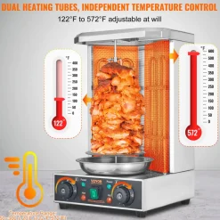 VEVOR Shawarma Grill Machine, 13lbs Capacity, Chicken Shawarma Cooker Machine with 2 Burners, 122℉-572℉ Electric Vertical Broiler Gyro Rotisserie Oven Doner Kebab Machine for Home/Commercial Use