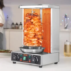 VEVOR Shawarma Grill Machine, 13lbs Capacity, Chicken Shawarma Cooker Machine with 2 Burners, 122℉-572℉ Electric Vertical Broiler Gyro Rotisserie Oven Doner Kebab Machine for Home/Commercial Use