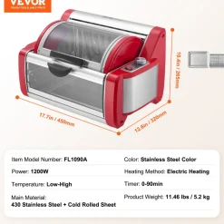 VEVOR Shawarma Grill Machine, Chicken Shawarma Cooker Machine Countertop, Electric Stainless Steel Broiler Gyro Rotisserie Oven Doner Kebab Machine, for Home Restaurant Kitchen Parties