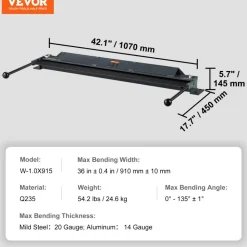 VEVOR Sheet Metal Brake 36-Inch Sheet Metal Bending Brake Bender 0-130° Portable, 20 Gauge Low Carbon Steel 14 Gauge Aluminum Capacity, Adjustable Angle, Extended Handle, Furnace Pipeline Systems