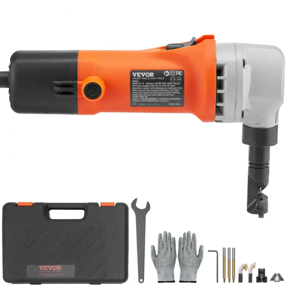 VEVOR Sheet Metal Nibbler, 550W Powerful 2200 RPM High Speed, 360 Degree Rotation Electric Nibbler Metal Cutter, Straight Curve and Circle Cutting for Stainless Steel, Aluminum, Plastic, Wood Board