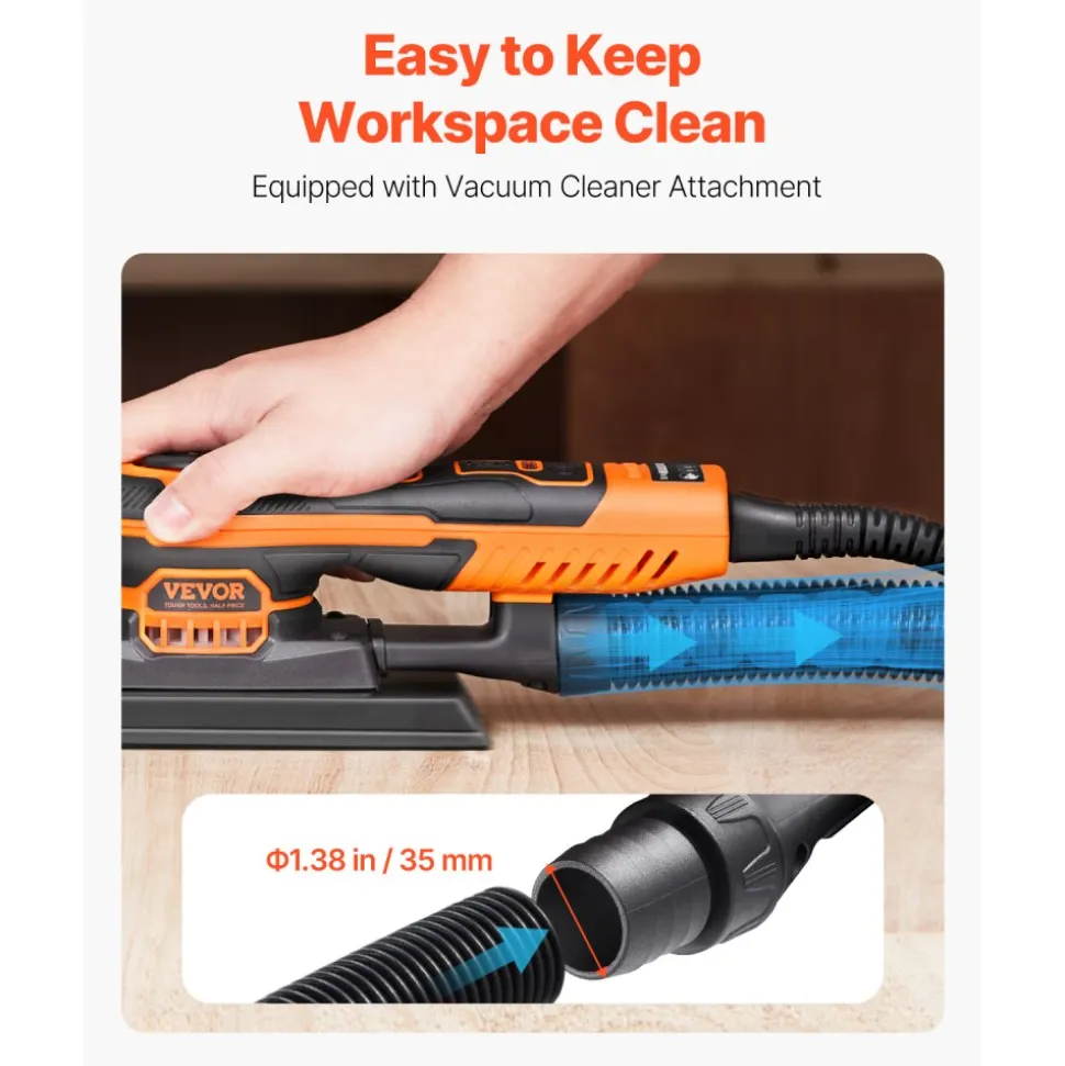 VEVOR Sheet Sander, 3/8 Sheet 3A EC Brushless Sander, Max. 10000RPM Variable Speed Sheet Finishing Sander with 10PCS Sandpapers and Vacuum Cleaner Adapter for Woodworking