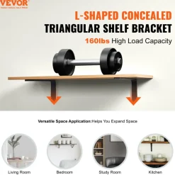 VEVOR Shelf Bracket, Heavy Duty Floating Shelf Brackets 10 x 6 in, 4 Pcs Brackets for Shelves, 5mm Thick Matte Black L Shelf Bracket,Steel Shelving Brackets with 160 lbs Load Capacity