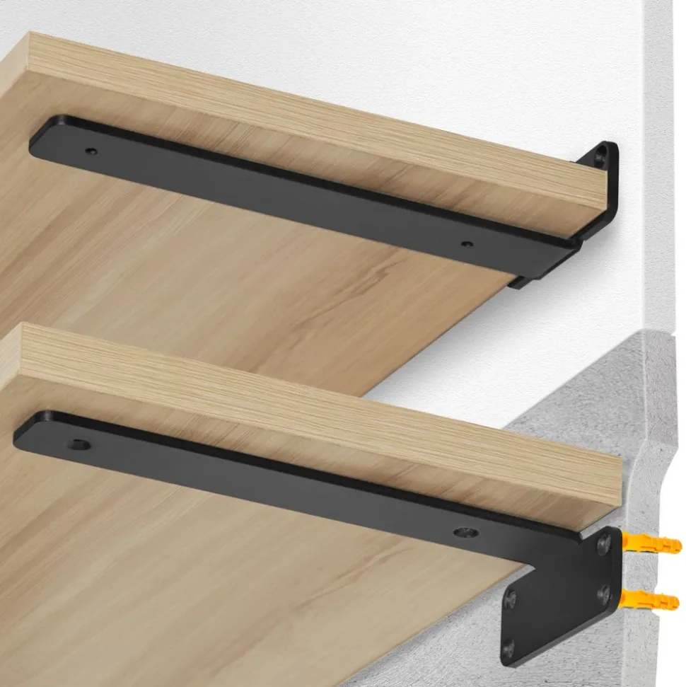 VEVOR Shelf Bracket, 10”L x 4”W x 1.6”H, 6 Pcs Heavy Duty Floating Shelf Brackets, Brackets for Shelves, 5mm Thick Matte Black L Shelf Bracket,Steel Shelving Brackets with 160 lbs Load Capacity