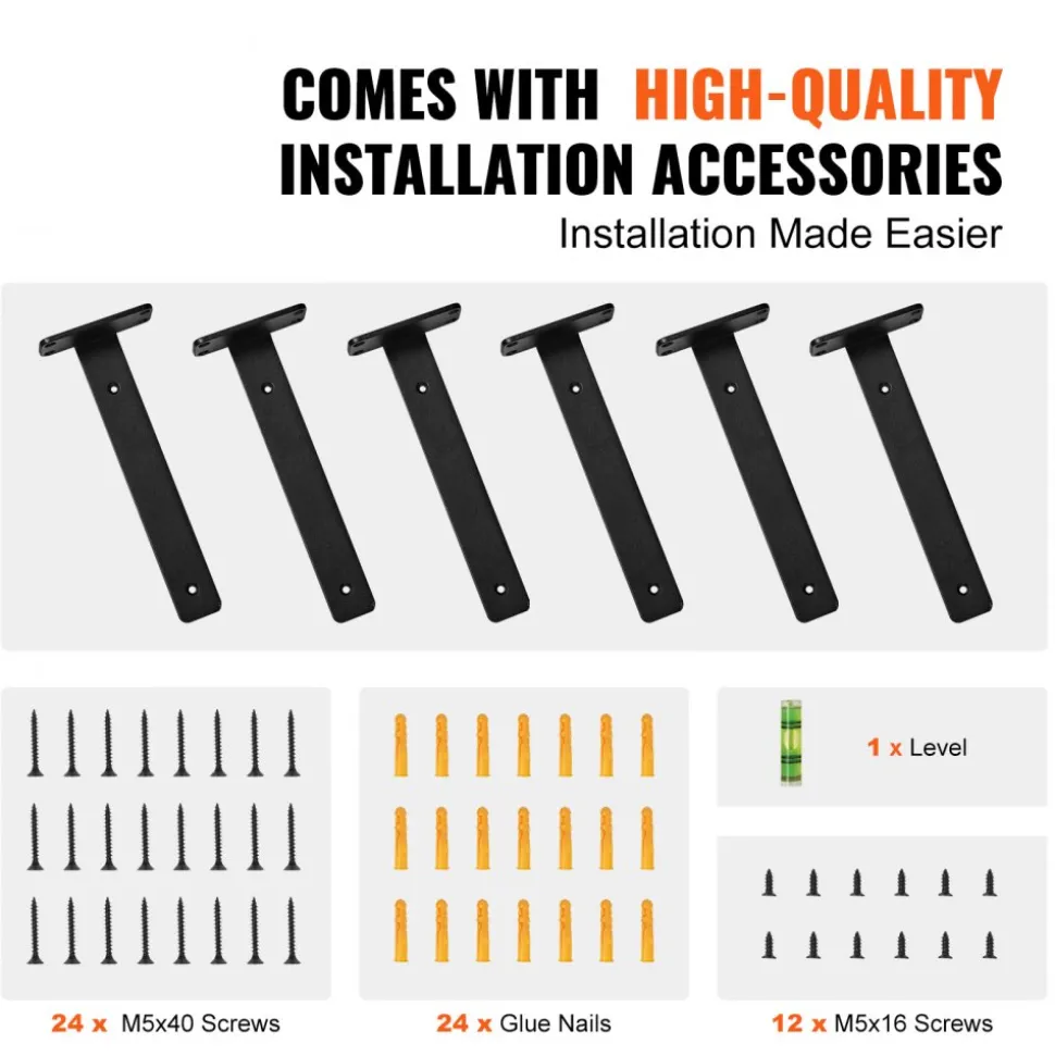 VEVOR Shelf Bracket, 10”L x 4”W x 1.6”H, 6 Pcs Heavy Duty Floating Shelf Brackets, Brackets for Shelves, 5mm Thick Matte Black L Shelf Bracket,Steel Shelving Brackets with 160 lbs Load Capacity