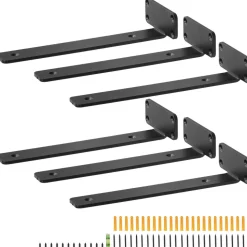 VEVOR Shelf Bracket, 10”L x 4”W x 1.6”H, 6 Pcs Heavy Duty Floating Shelf Brackets, Brackets for Shelves, 5mm Thick Matte Black L Shelf Bracket,Steel Shelving Brackets with 160 lbs Load Capacity