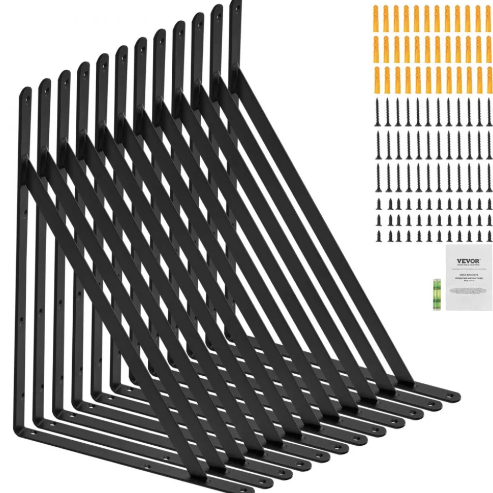 VEVOR Shelf Bracket, 18 x 12 in 12 Pcs, Heavy Duty Floating Shelf Brackets, Brackets for Shelves, 3mm Thick Matte Black Triangle Shelf Bracket,Steel Shelving Brackets with 160 lbs Load Capacity