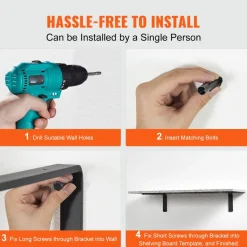 VEVOR Shelf Bracket, 16 x 6 in 4 Pcs, Heavy Duty Floating Shelf Brackets, Brackets for Shelves, 10mm Thick Matte Black L Shelf Bracket,Steel Shelving Brackets with 160 lbs Load Capacity