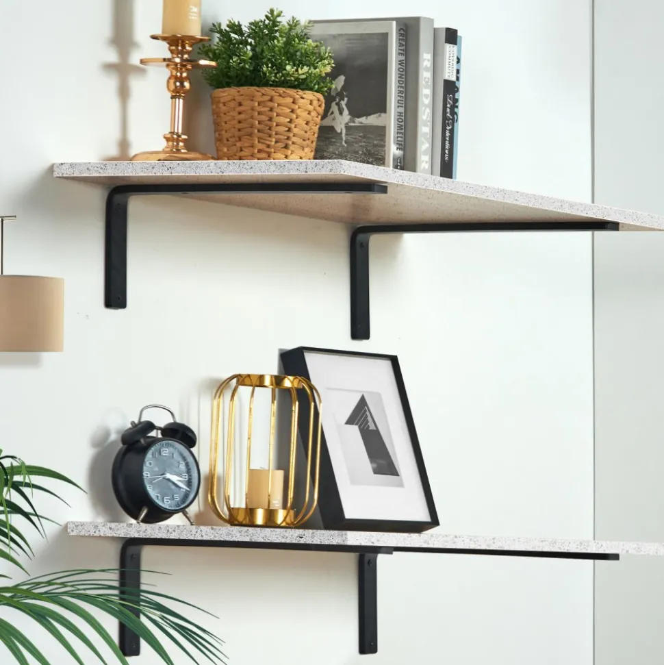 VEVOR Shelf Bracket, 16 x 6 in 4 Pcs, Heavy Duty Floating Shelf Brackets, Brackets for Shelves, 10mm Thick Matte Black L Shelf Bracket,Steel Shelving Brackets with 160 lbs Load Capacity