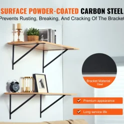 VEVOR Shelf Bracket, 12 x 8 in 10 Pcs, Heavy Duty Floating Shelf Brackets, Brackets for Shelves, 3mm Thick Matte Black Triangle Shelf Bracket,Steel Shelving Brackets with 160 lbs Load Capacity