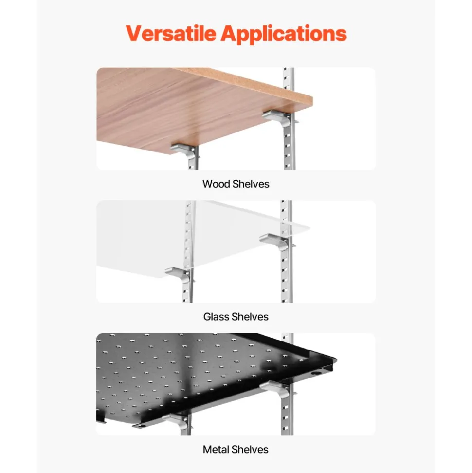 VEVOR Shelf Clips, 40 Pack, Adjustable Steel Pilaster Shelf Clips Support for Metal, Wood, Glass Shelves, Compatible with Wardrobes, Cabinets, Bookcases, Shoe Racks and Display Racks (Silver)