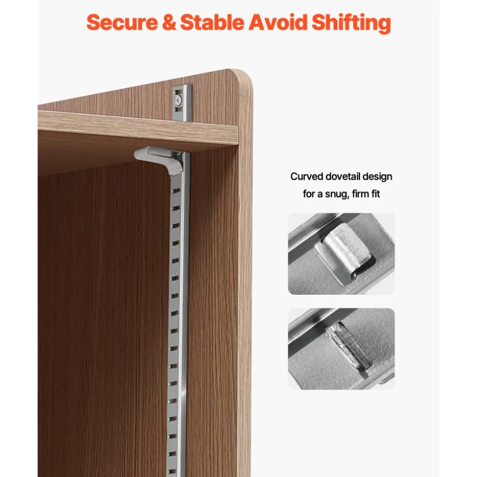 VEVOR Shelf Clips, 40 Pack, Adjustable Steel Pilaster Shelf Clips Support for Metal, Wood, Glass Shelves, Compatible with Wardrobes, Cabinets, Bookcases, Shoe Racks and Display Racks (Silver)