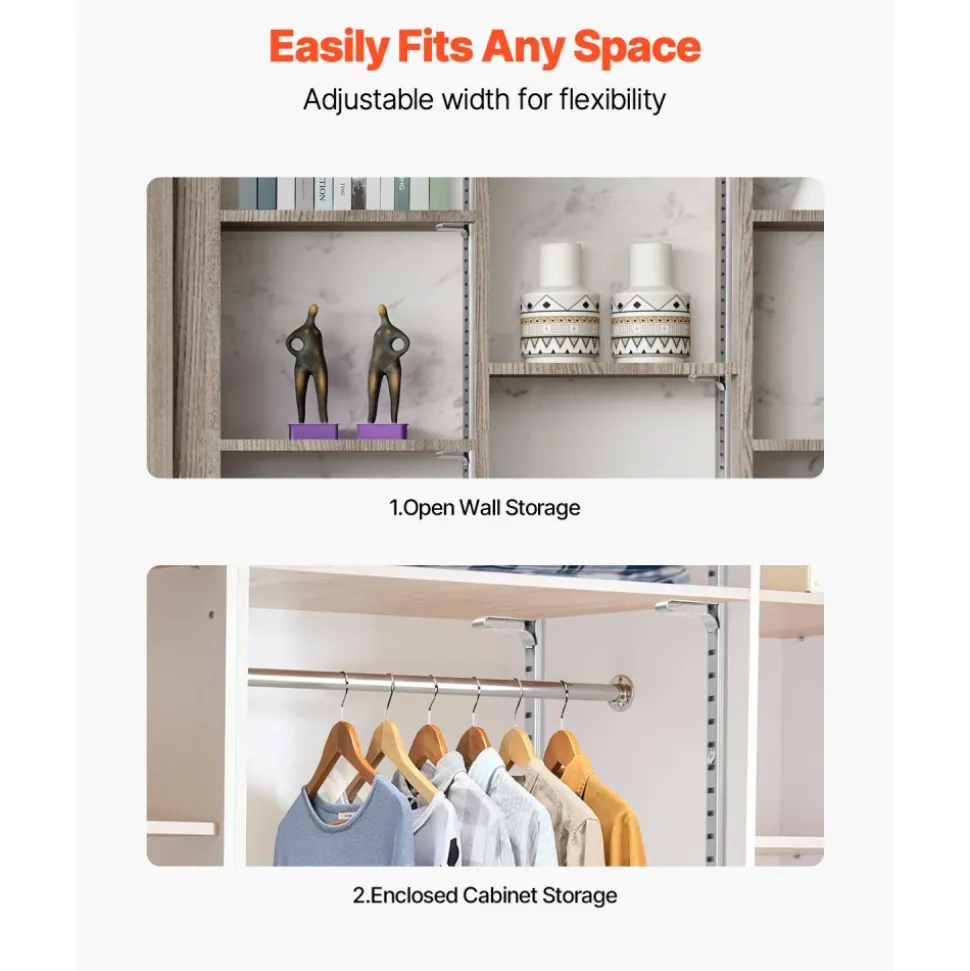 VEVOR Shelf Pilaster, 36.3-inch 8 Pack, Adjustable Shelf Brackets Steel Mortise Mount Pilaster Strip Standards with 32 Screws, Suitable for Wall Shelving System Cabinet Closet Organization
